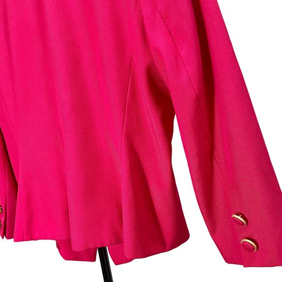 Vintage 90s Kasper Pink Blazer Boxy Woven Embroidered Glam Suit Jacket Size 16 - Picture 7 of 11